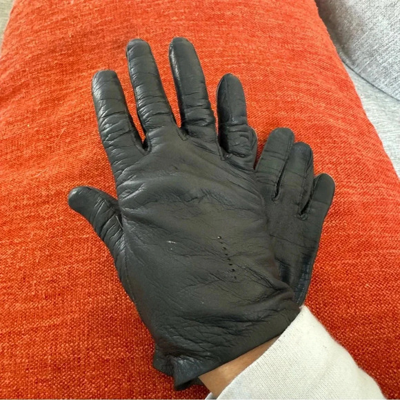 Leather gloves lined from west Germany black size medium small - Picture 10 of 11